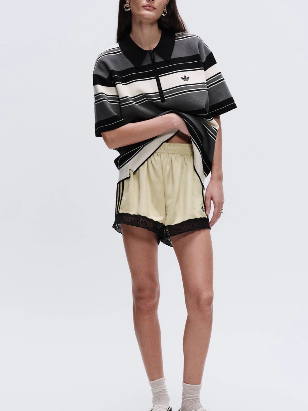 NWT adidas Originals × ASOS lace hem shorts in buttermilk satin - Picture 5 of 14